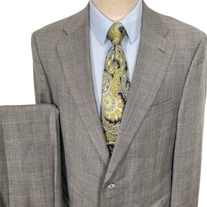 Palm Beach Mens Suit 44XL 38W 32L Gray Blue Glen Plaid Executive 2 Pc VTG
